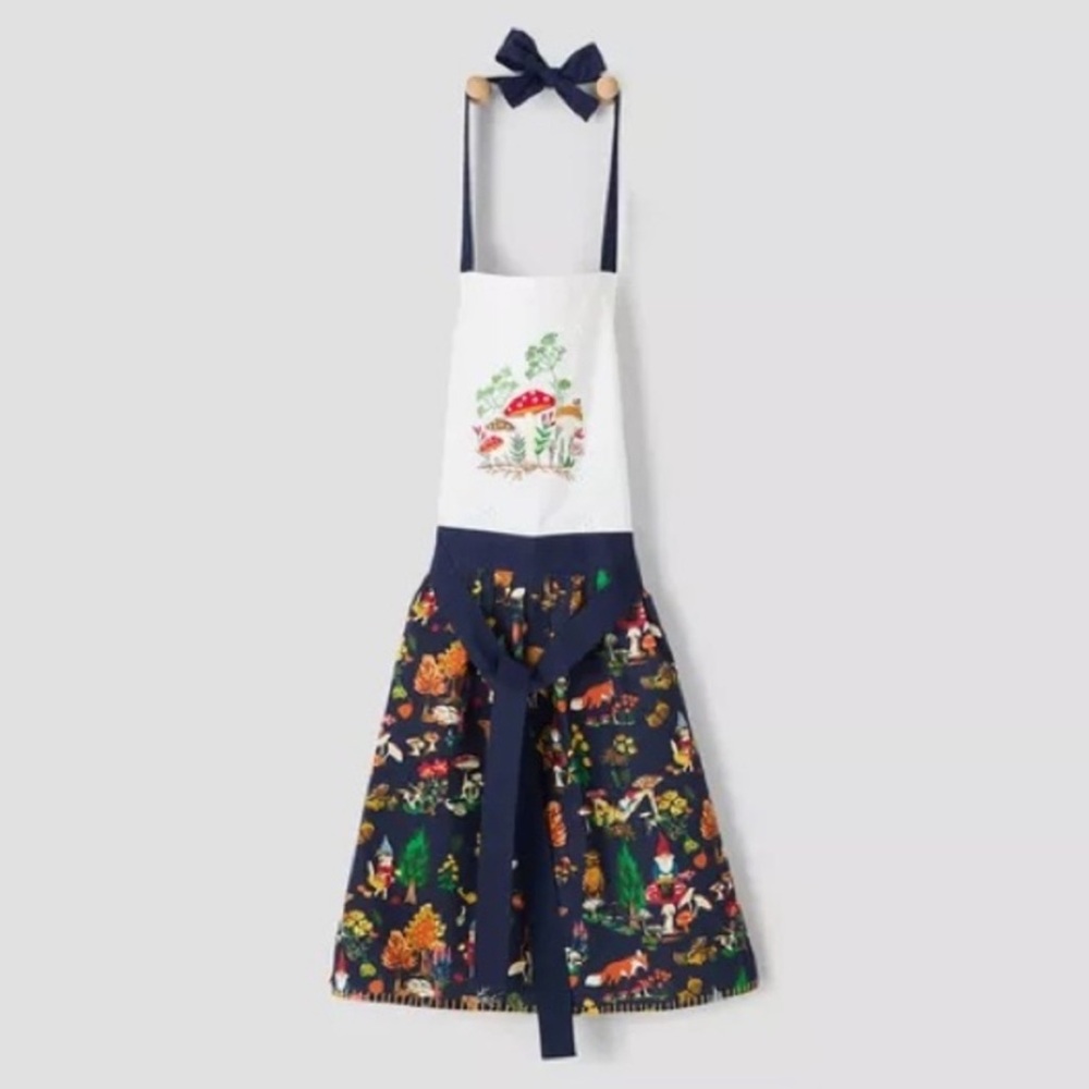 Sur La Table NWT Embroidered Forest Friends Whimsical Cottage Core Summer Apron